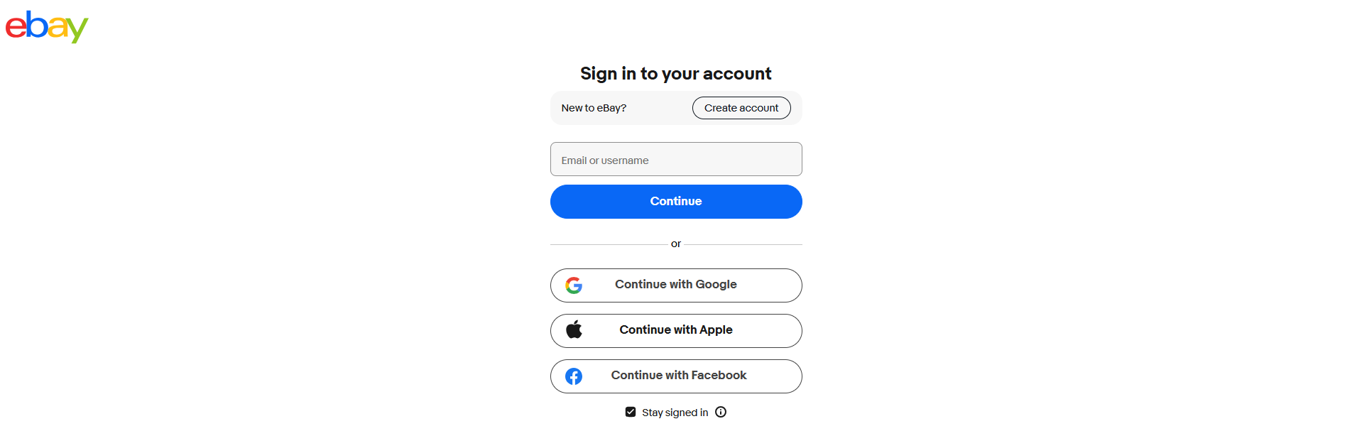 eBay "Sign in to your account" page.
