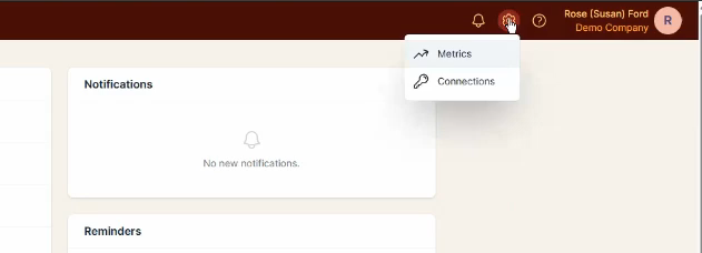 Settings menu opened with the Connections menu item highlighted.