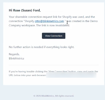 The email notifying the requester that the connection request link was used.