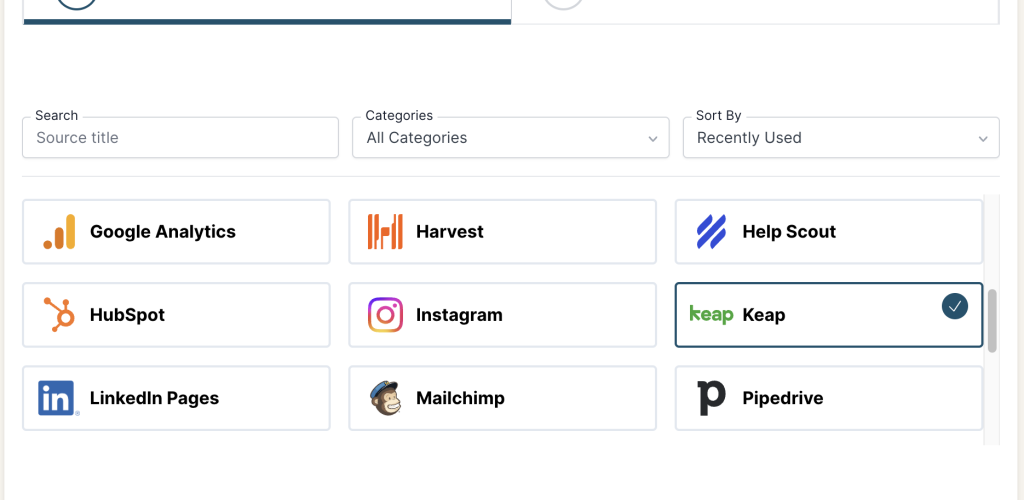 Keap Select Source Connection Stepper